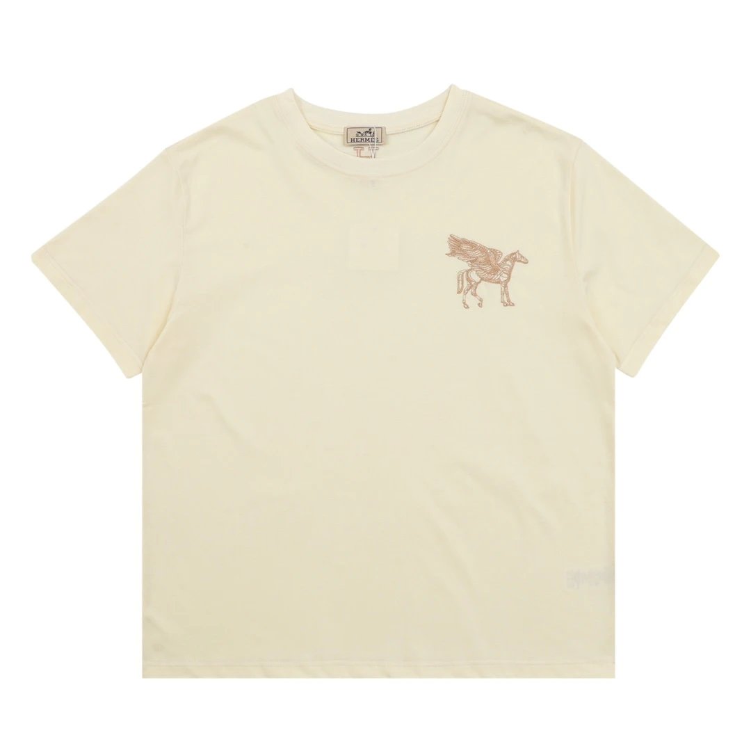 Hermes T-shirt Front Flying Horse Embroidery logo round Neck Short Sleeve25ss New Pure Cotton Unisex Style T T-shirt OS Loose Fit Base Shirt Half Sleeve T-Shirt Top Half Sleeve
