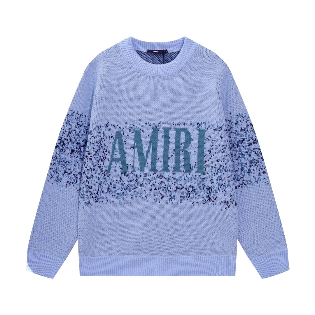 Amiri Sweater Classic logo Embroidered Jacquard Seahorse Wool Sweater Thickened Warm Pullover Crew Neck Knitwear os Knitted Inner Layer Unisex Same Style24ss Autumn and Winter New Products