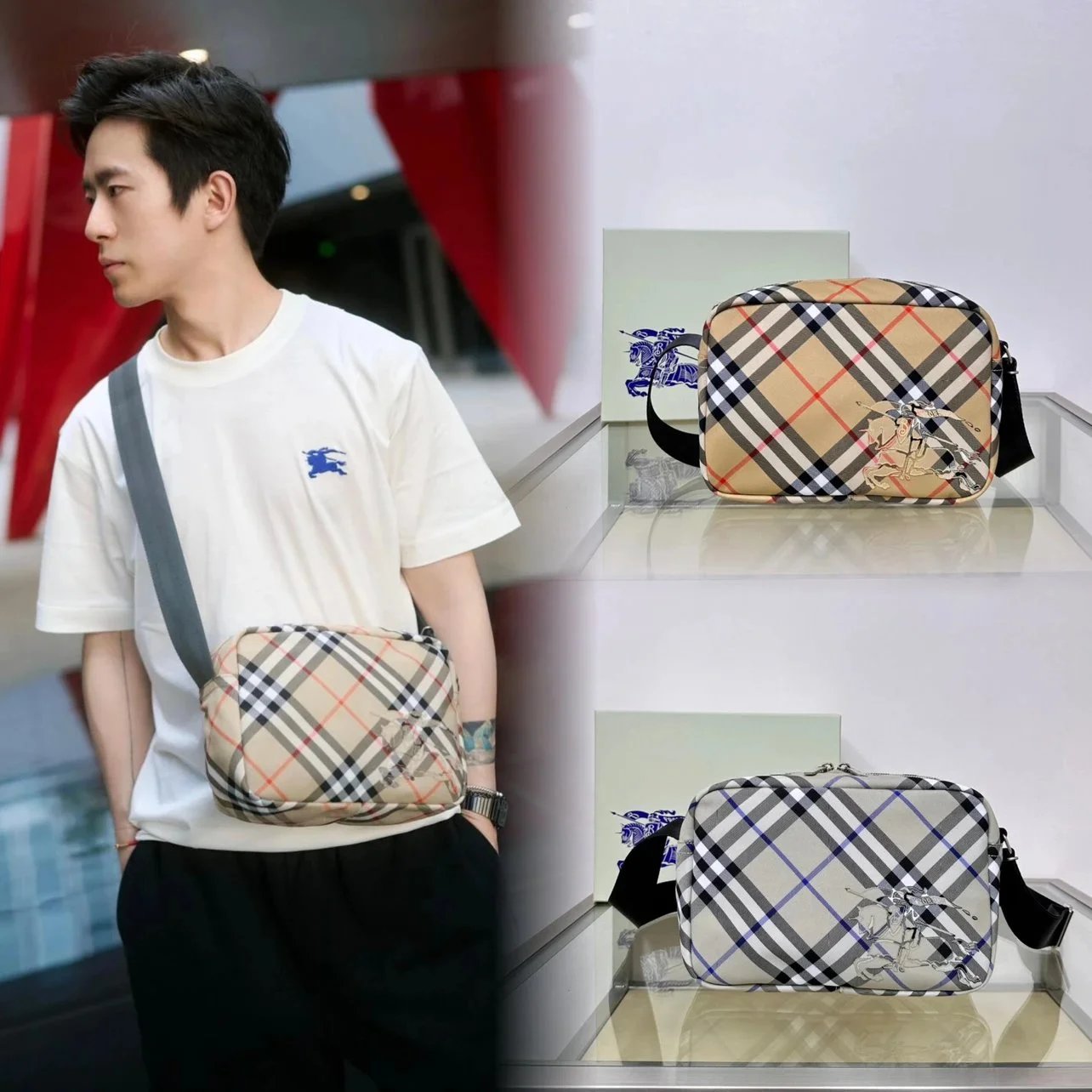 Burberry Men's Bag Top version 【Super Original Factory】Latest Male Vintage Equestrian Knight Messenger Bags Classic Canvas Plaid Men's Messenger Bag Camera Bag Large Capacity Men's Bag