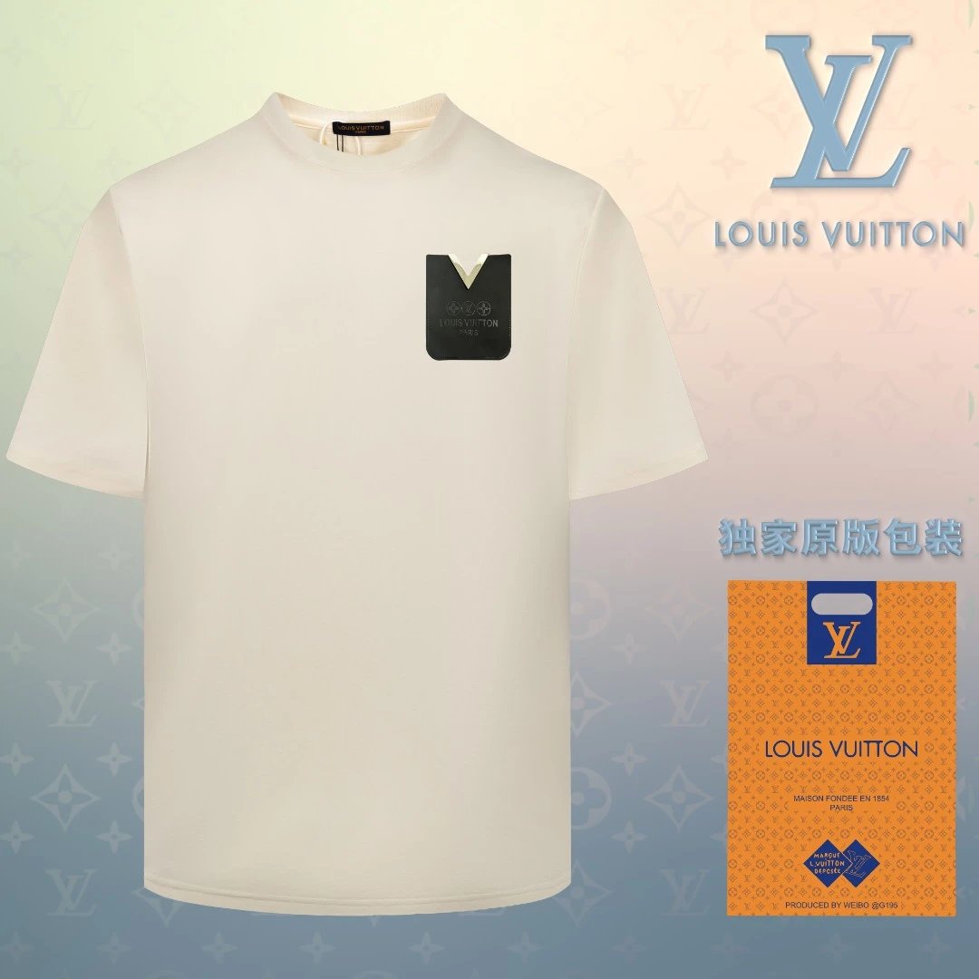 Louis Vuitton LV T-shirt Pocket Print on the Chest logo round Neck Short Sleeve25ss New Pure Cotton Unisex Style T T-shirt OS Loose Fit Base Shirt Short Sleeve T-Shirt Top
