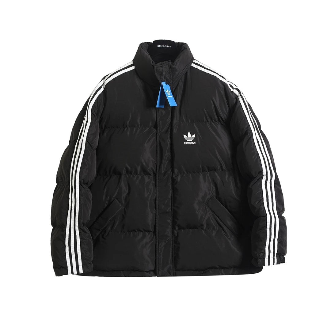 Balenciaga Down Jacket Collaboration Runway Style Three-Bar Cocoon Cotton Jacket Casual Loose Versatile Thickened Warm Short Stand Collar Jacket Bread Jacket Down Cotton Jacket Unisex24ss Autumn and Winter New Products