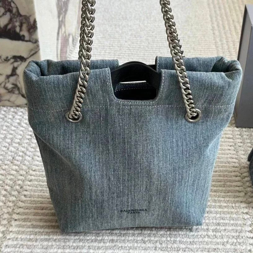 Balenciaga Bag Top version Women's Bag2024Spring and Summer New CRUSH Small Size Denim Tote Bag Garbage Bag Chain Bag Portable Shoulder Bag
