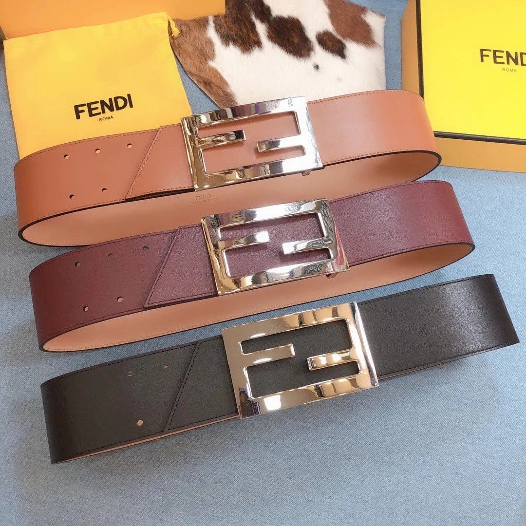 FENDI Belt Top version Belt6.0cm Wide Women's Belt Imported Cowhide Leather Pure Original Leather Women's Belt Smooth Buckle Women's Wide Belt Wide Belt Dior Belt Women's