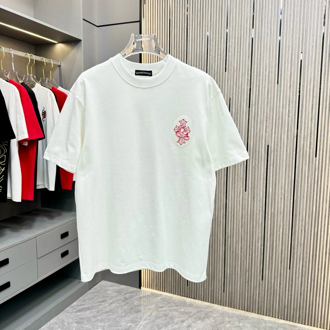 Chrome Hearts T-shirt Back Snake Embroidery logo round Neck Short Sleeve25ss New Pure Cotton Unisex Style T T-shirt OS Loose Fit Base Shirt Top Half Sleeve T-Shirt