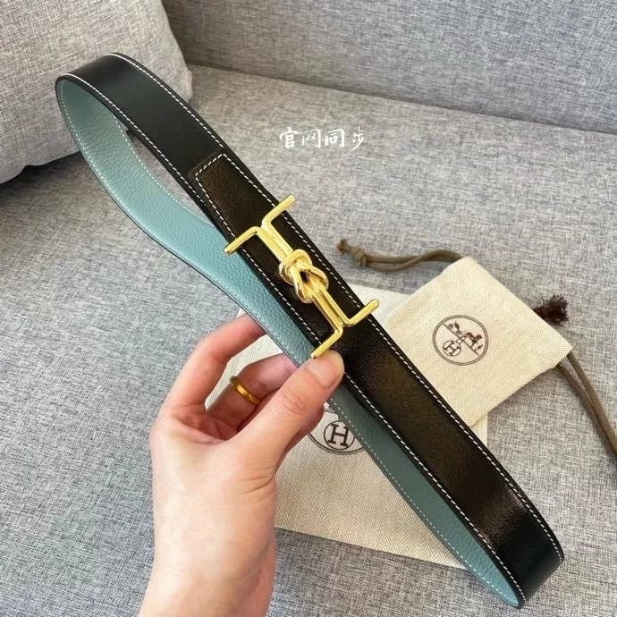 Hermes Belt Top version 【New products in stock】Leather Belt Men's Leather3.2mm Fashion H Buckle Double-Sided Casual Belt Men's and Women's Belt