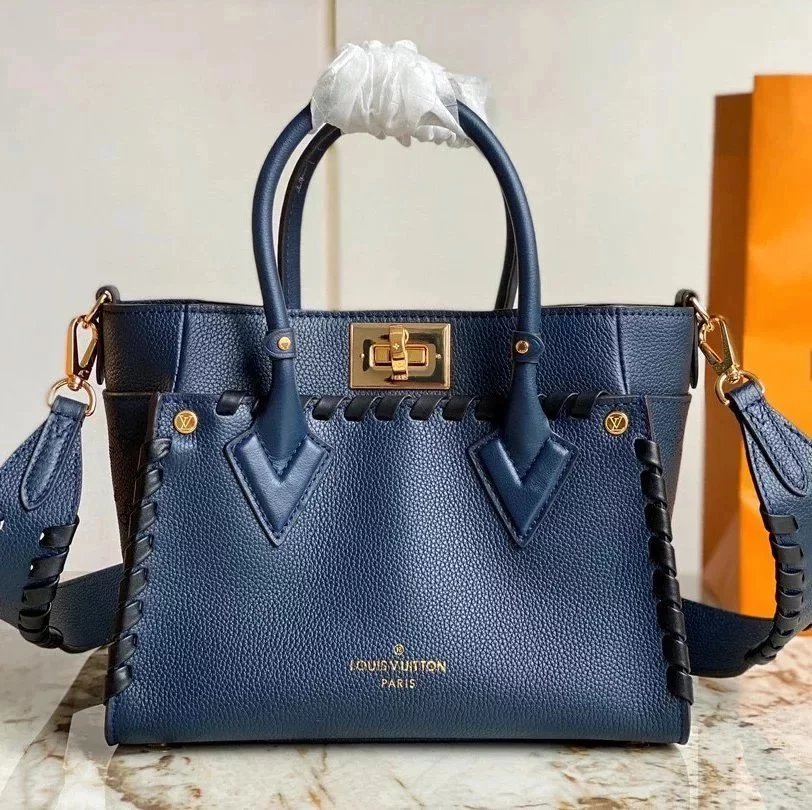 Louis Vuitton LV Women's Bag Top version 【New Arrivals】2023New OnMySide Small Size Full Leather Woven Mummy Shopping Bag Tote Tote Bag Monogram Women's Perforated Cow Leather Shoulder Messenger Bag M21385