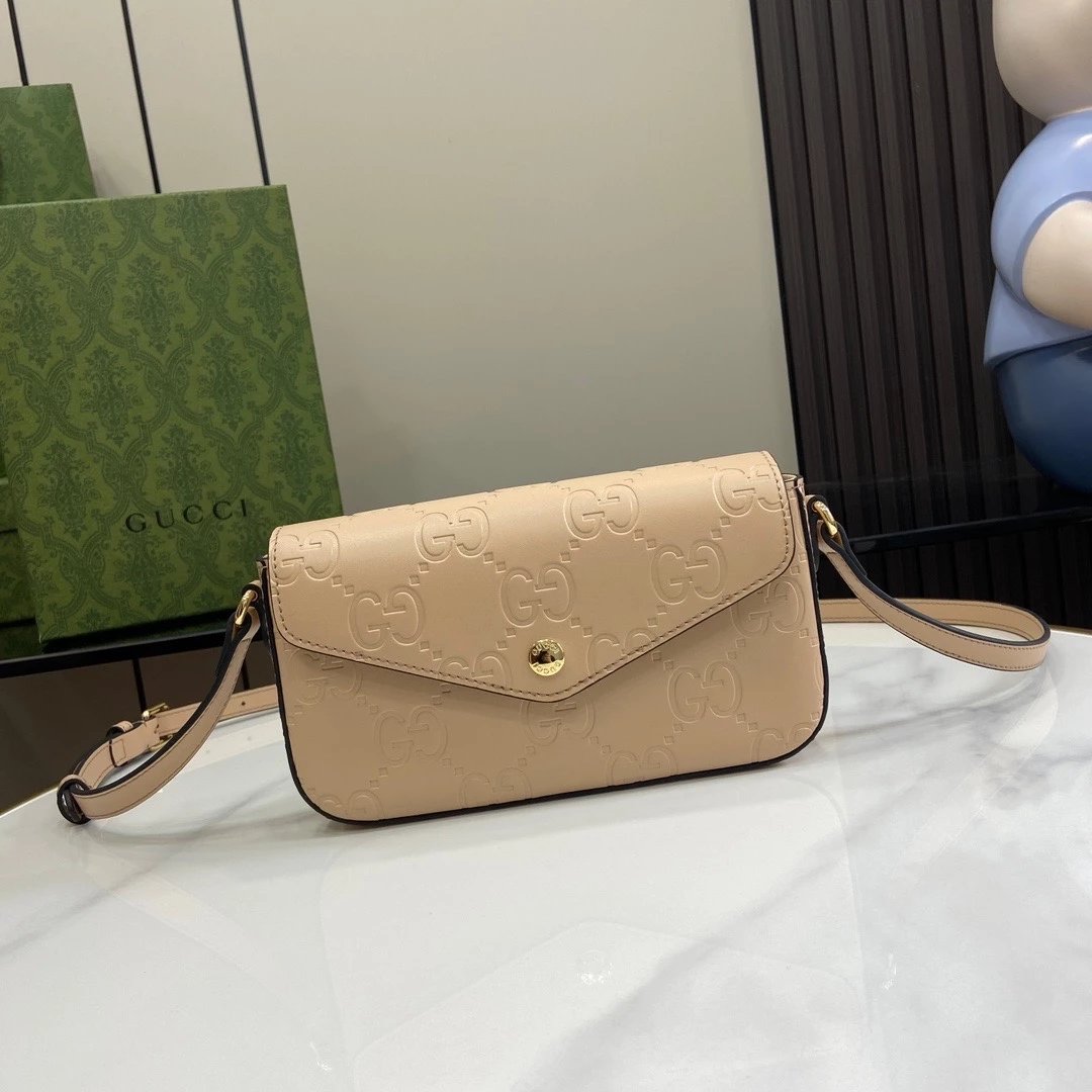 Gucci Women's Bag Top version 【Super Original Leather】24S New Product Ophidia Series Mini Handbag Six-Color Embossed Original Leather mini Small Bag Envelope Package Mobile Phone Bag Wallet Messenger Bag Shoulder Bag Mini Small Bag Women's Bag21cm Model:7