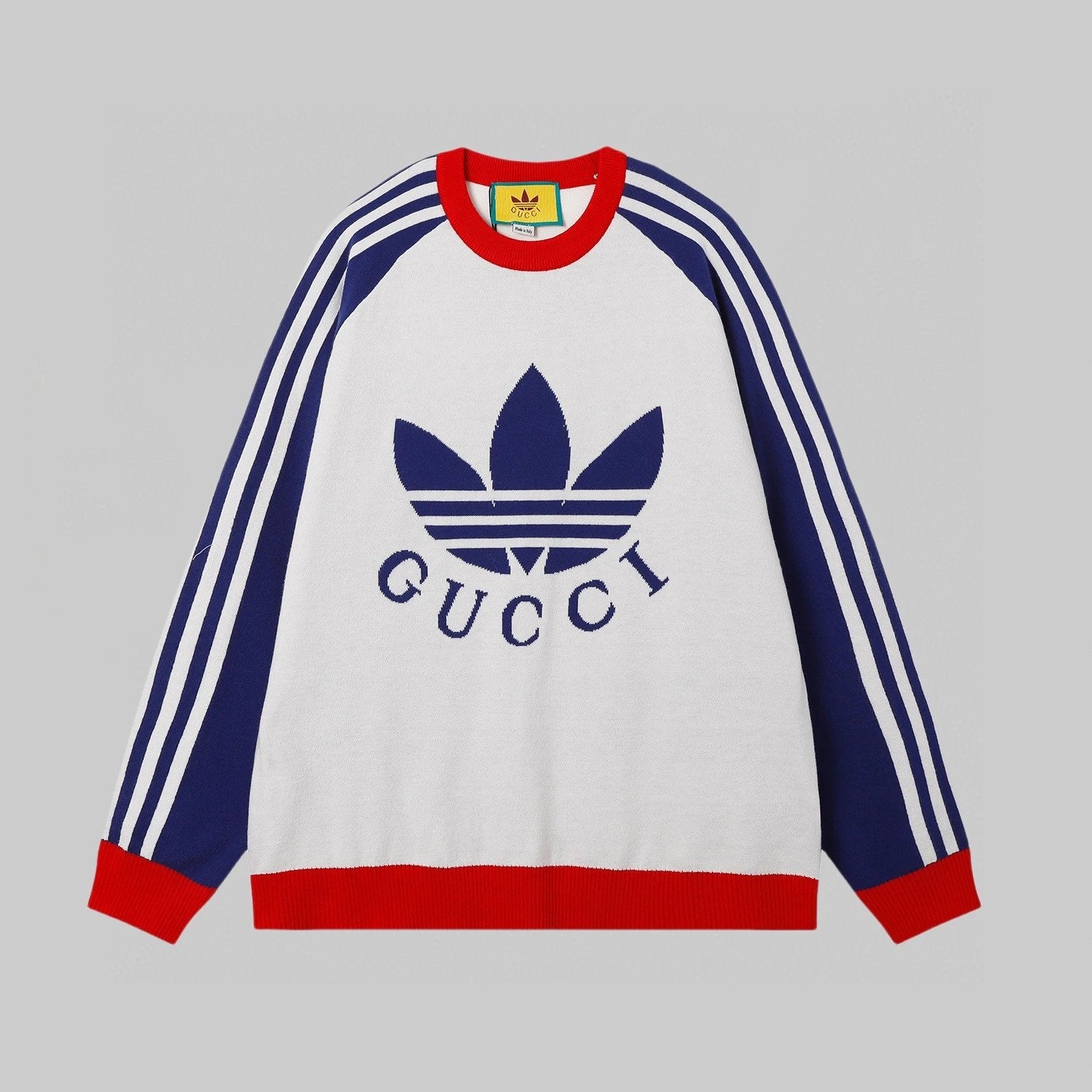 Gucci Sweater Collaboration Series Striped Crew Neck Knit Sweater Long Sleeve Pullover Unisex Thickened OS Loose Fit Top Versatile Casual Jacket Lazy Style