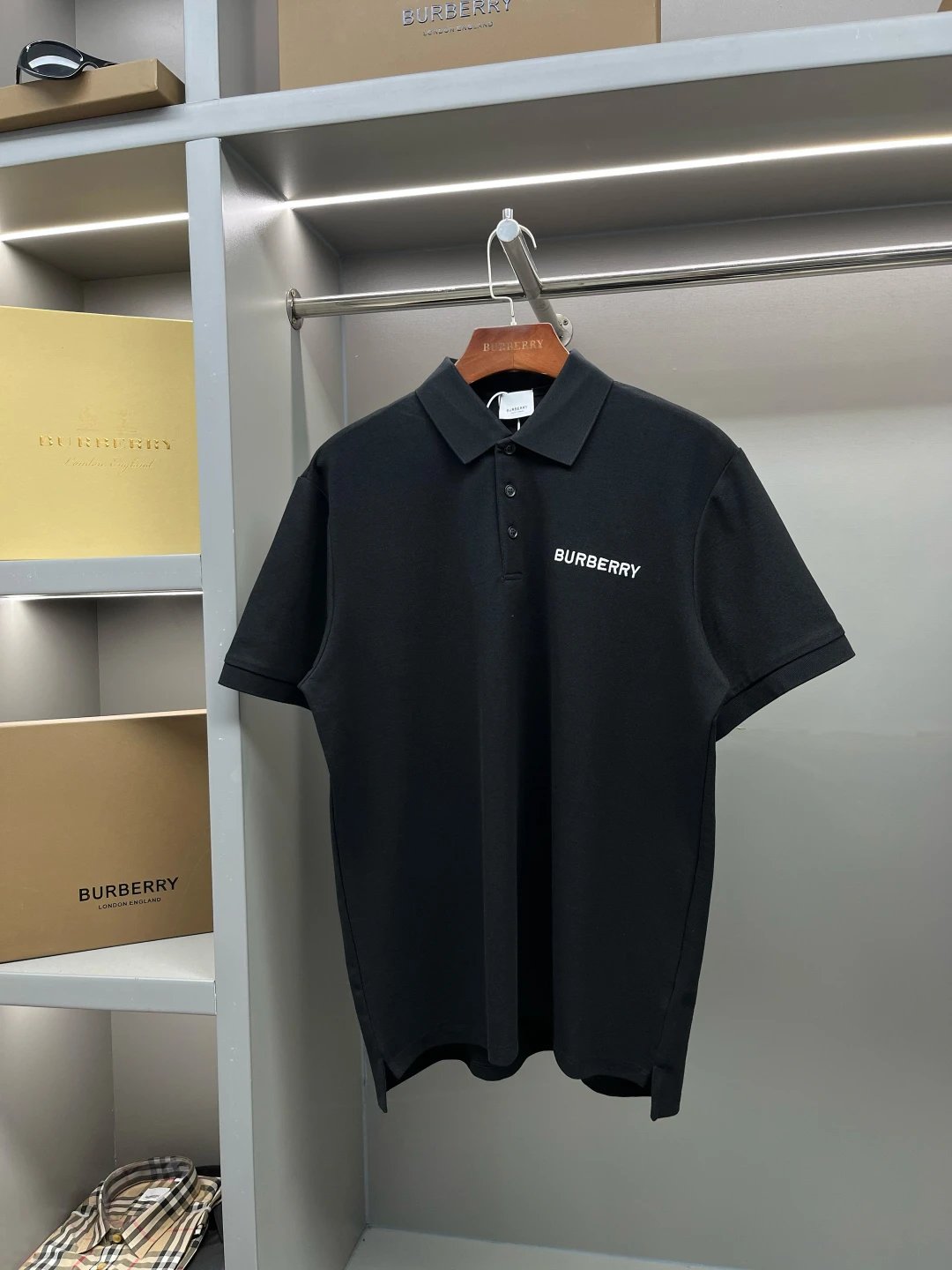 Burberry T-shirt Micro Logo Letter Front and Back Embroidered Pique Cotton POLO Shirt Lapel Short Sleeve25ss New Unisex Summer Short Sleeve OS Loose T Business Half Sleeve Shirt Plus Size T-Shirt
