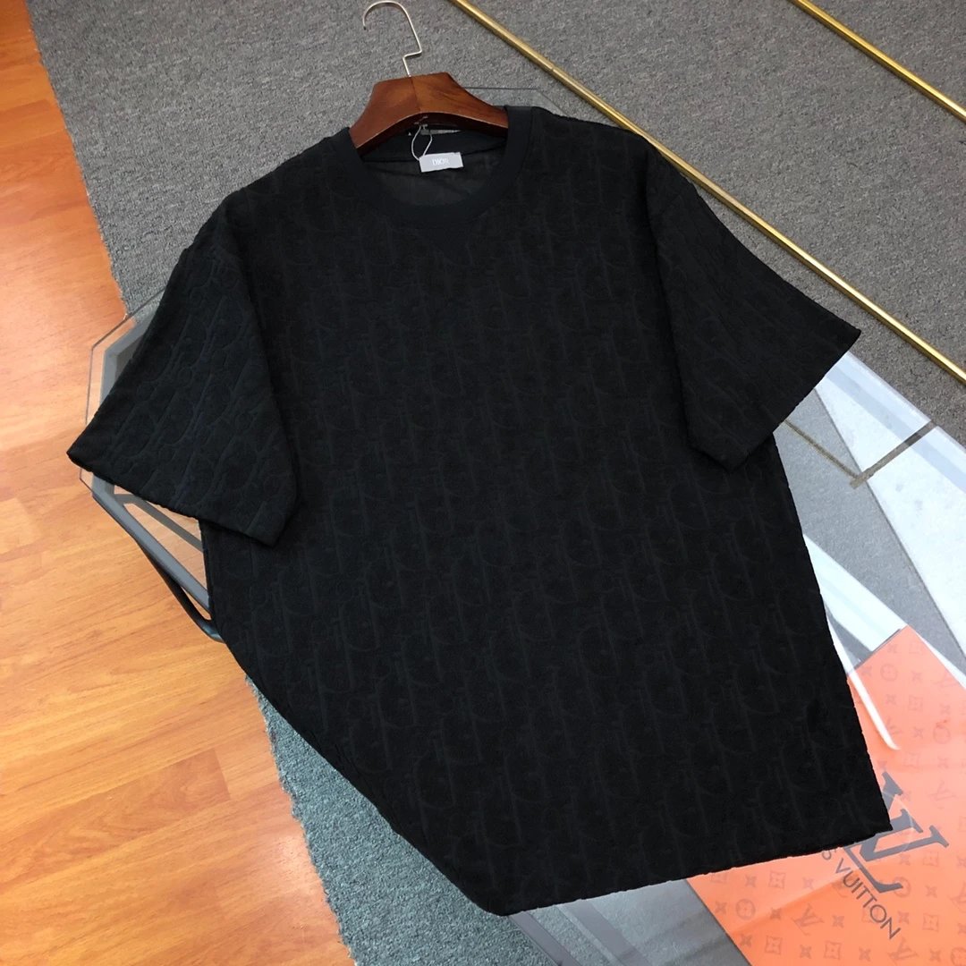 Dior T-shirt 2025CD Letter Jacquard Pattern Towel Round Neck Short Sleeve Pure Cotton T T-shirt ins Unisex Simple Summer New Casual Base Shirt T-Shirt