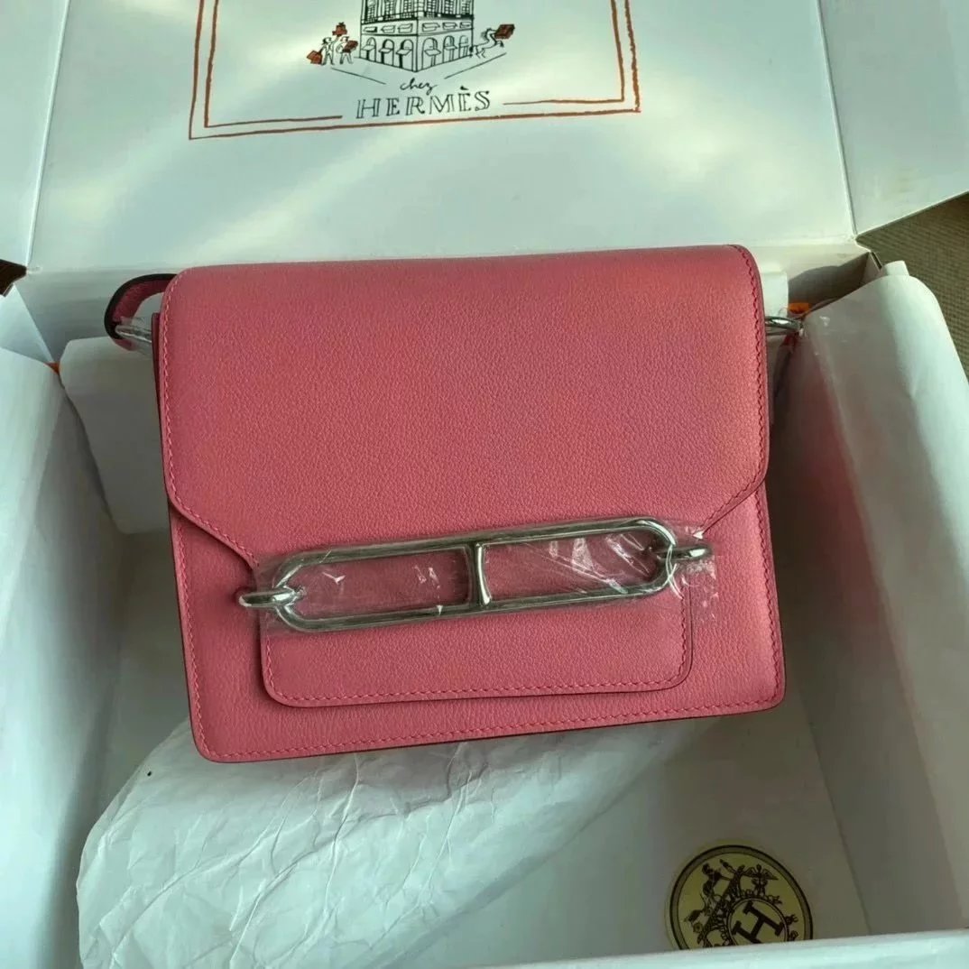 Hermes women's bag Top version Customized Real Shot Small Square Bag Pig Nose Bags Roulis19CMevercolor Leather Pig-Shaped Bun Gold Buckle Silver Buckle Flap Shoulder Messenger Bag Yang Mi Same Style Women Bag