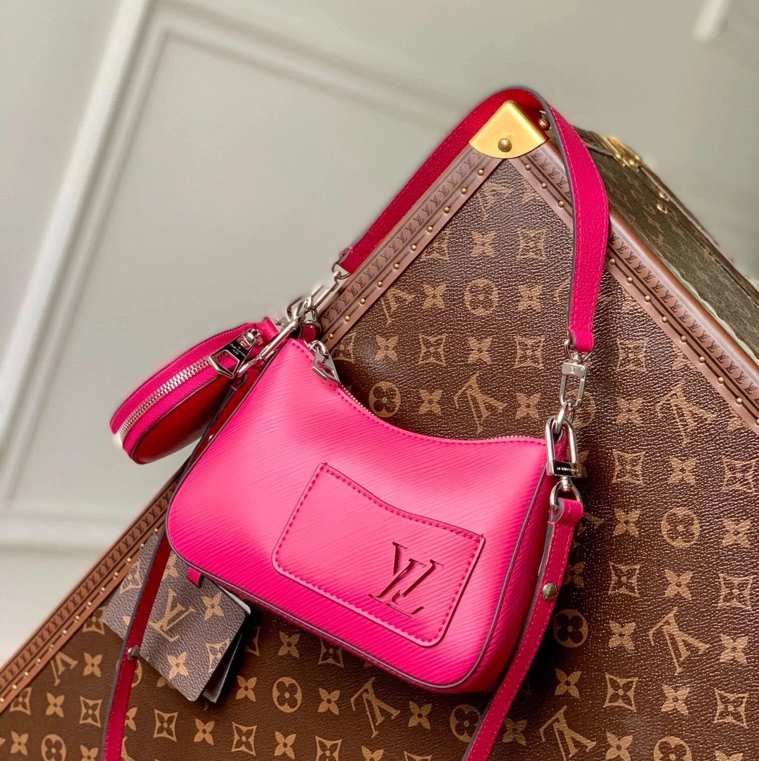 Louis Vuitton LV Women's Bag Top version 【Overseas Inspection-Free Edition】M21091M20999M20998Water Ripple Series MARELLINI Handbag Messenger Women's Bag Three-in-One Croissant Moon Bag Mahjong Bag Shoulder Bag Messenger Bag Handbag Hand Bag