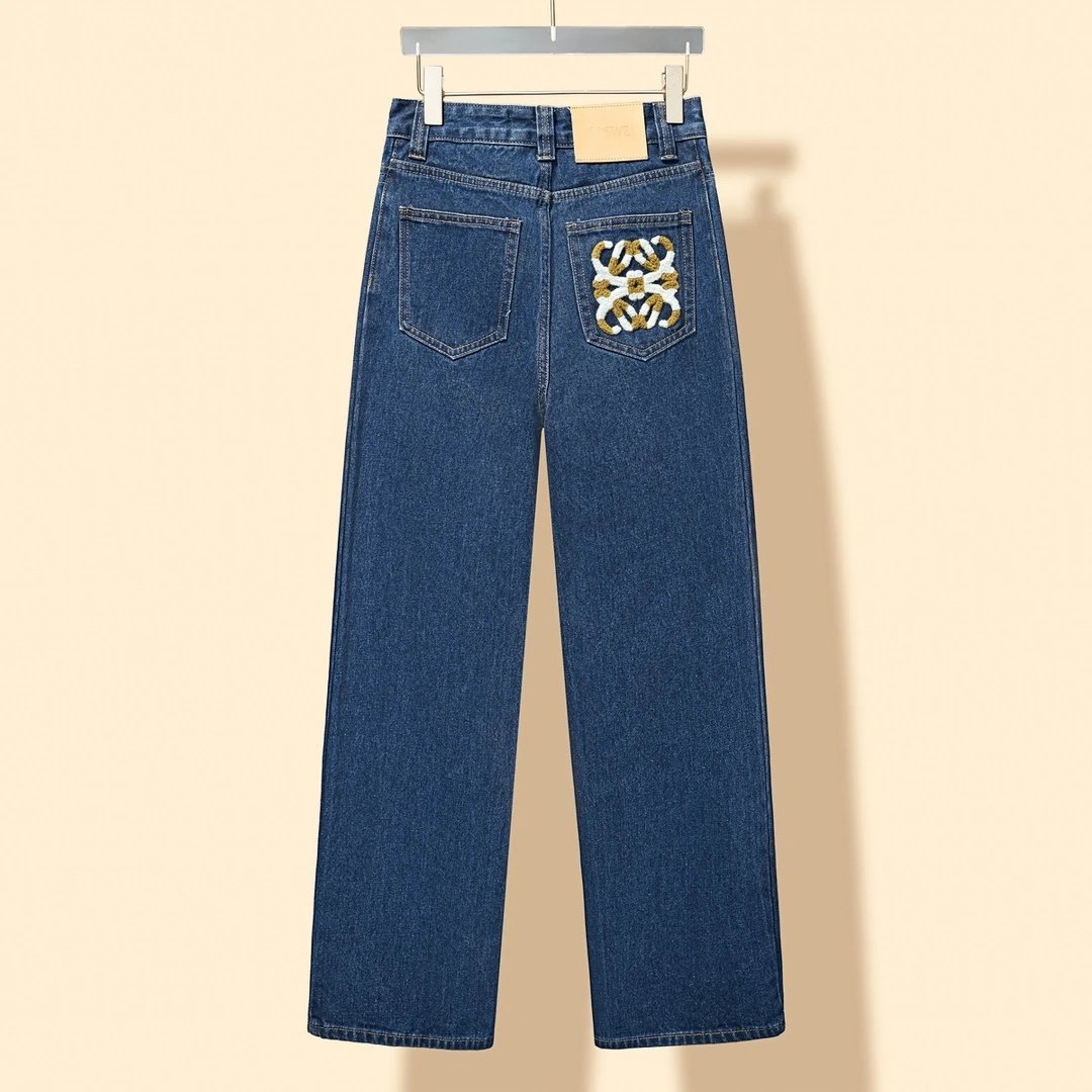 LOEWE Jeans Towel Embroidery logo Women's Versatile Casual Denim Pants