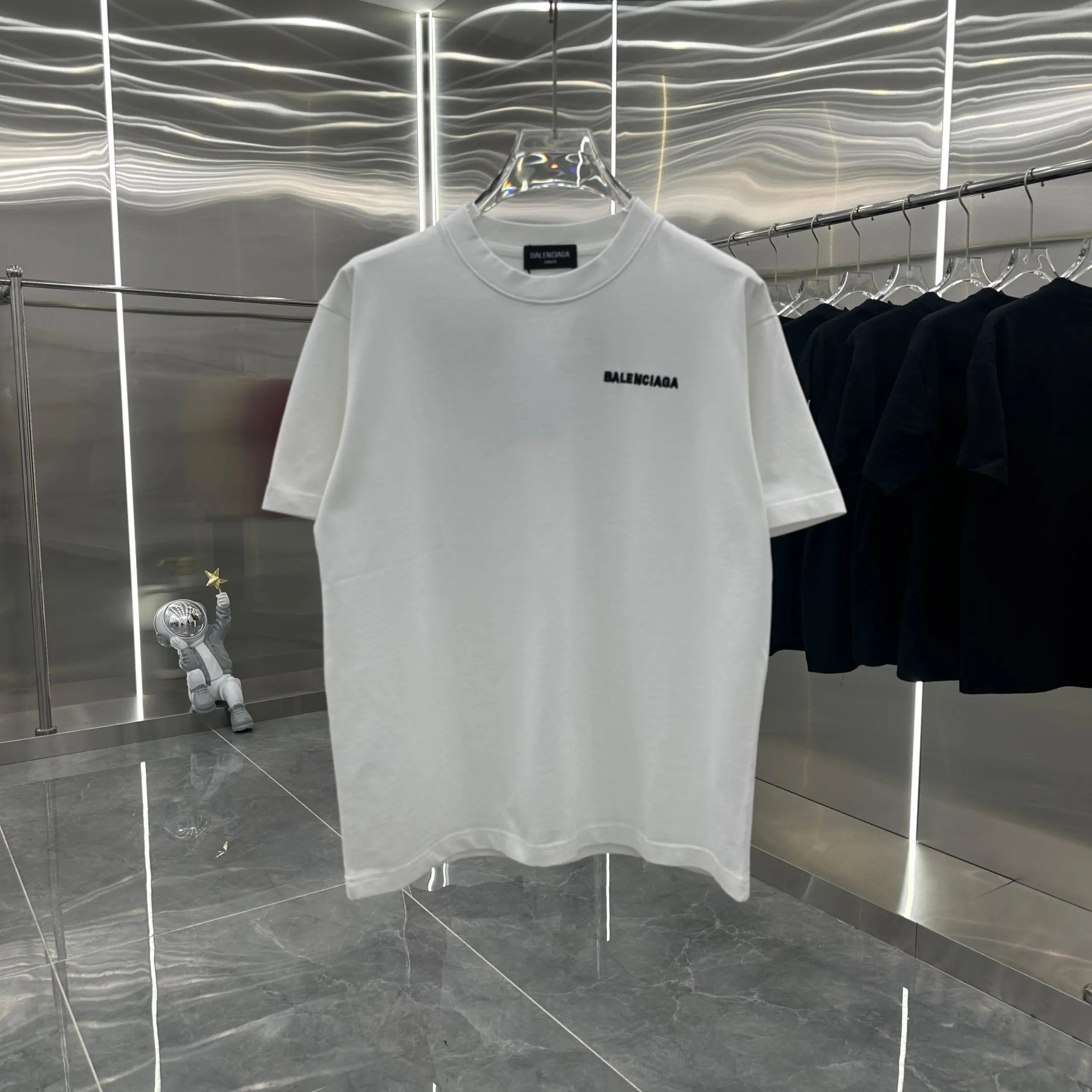 Balenciaga T-shirt Classic Front and Back Embroidery logo round Neck Short Sleeve25ss New Pure Cotton Unisex Style T Casual T-Shirt Base Layer Shirt OS Drop Shoulder Loose Fit Half Sleeve Top Plus Size