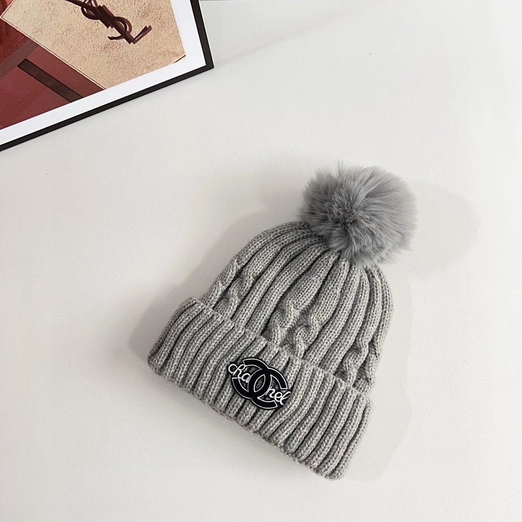 Chanel Hat High Quality Hat2024Autumn and Winter New Twist Hair Ball Woolen Cap,Designed for Men and Women