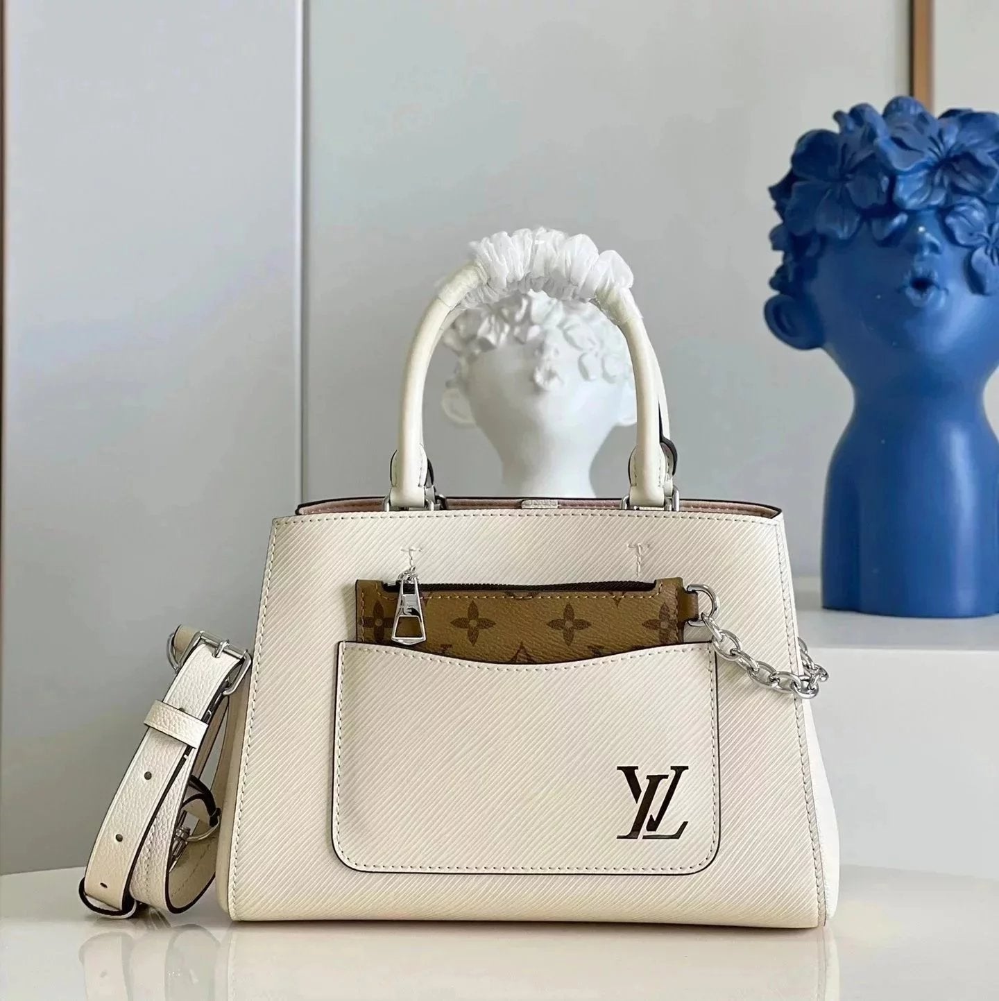 Louis Vuitton LV Women's Bag Top version 2022New Women's Bag Water Ripple Series MarelleToteBB One-Shoulder Crossbody Handbag Color Matching Large Bag M59952Black Small m59950Blue Small m20520White and Small m59954Black Big