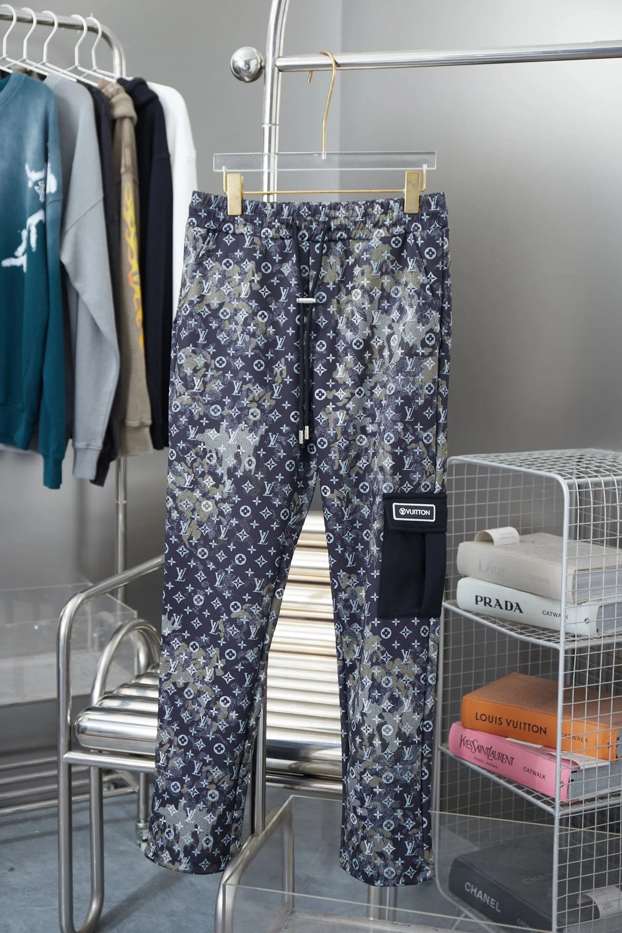 Louis Vuitton LV Jeans Vintage Pocket Full Print logo Straight Washed Blue Jeans Autumn Winter New Unisex Loose Casual Wide Leg High Waist Pants