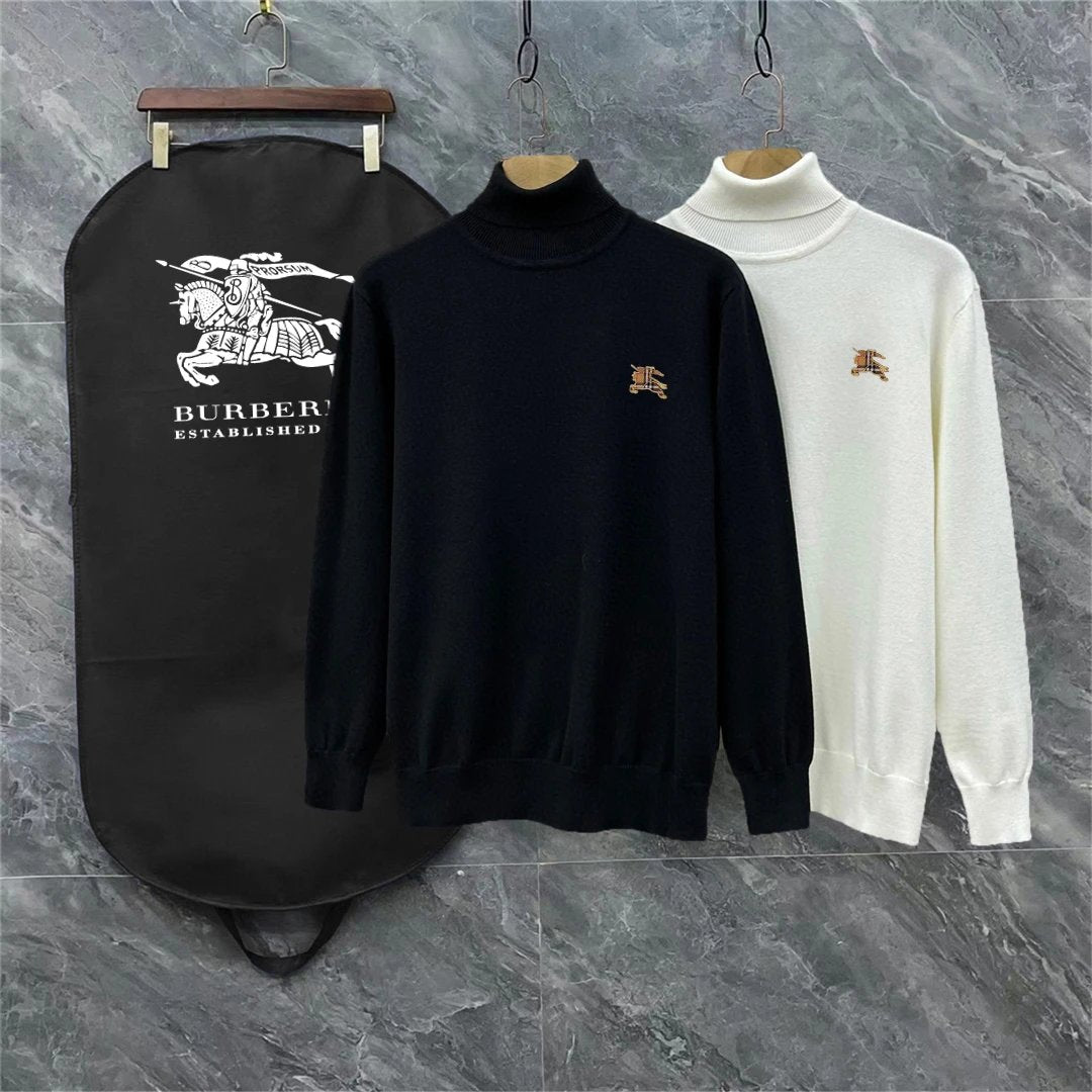 Burberry Sweater Color logo Wool Blend Turtleneck Sweater Unisex Versatile Casual Coat Inner and Outer Wear