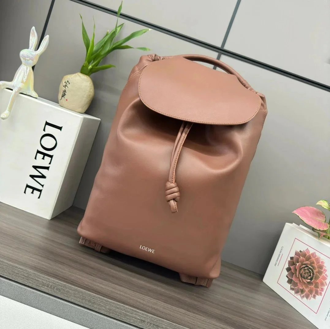 LOEWE Backpack Top version 【Matching Original Leather】24New Backpack Glossy Soft Cow Leather Flamenco Backpack Men's New Backpack Genuine Leather Backpack Casual Backpack New Men's Bag New Women's Bag Backpack Shoulder Bag Sports Bag Luggage Bag