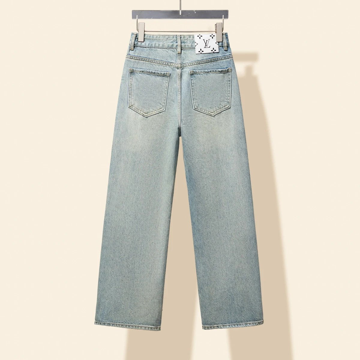 Louis Vuitton LV Jeans 3D Rhinestone Embroidered Straight Leg Jeans for Women Versatile Casual