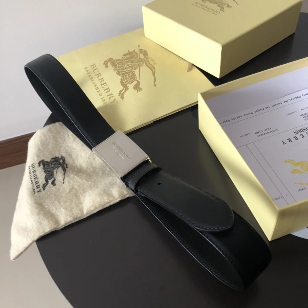 Burberry Belt Top version 【Original Custom】Original New Men's Leather Belt Width3.5cm Double-Sided Imported First Layer Calfskin Full Grain Leather Genuine Goods Quality Original Letter Rotating Buckle Counter Full Set Gift Box Packaging B Home Belt
