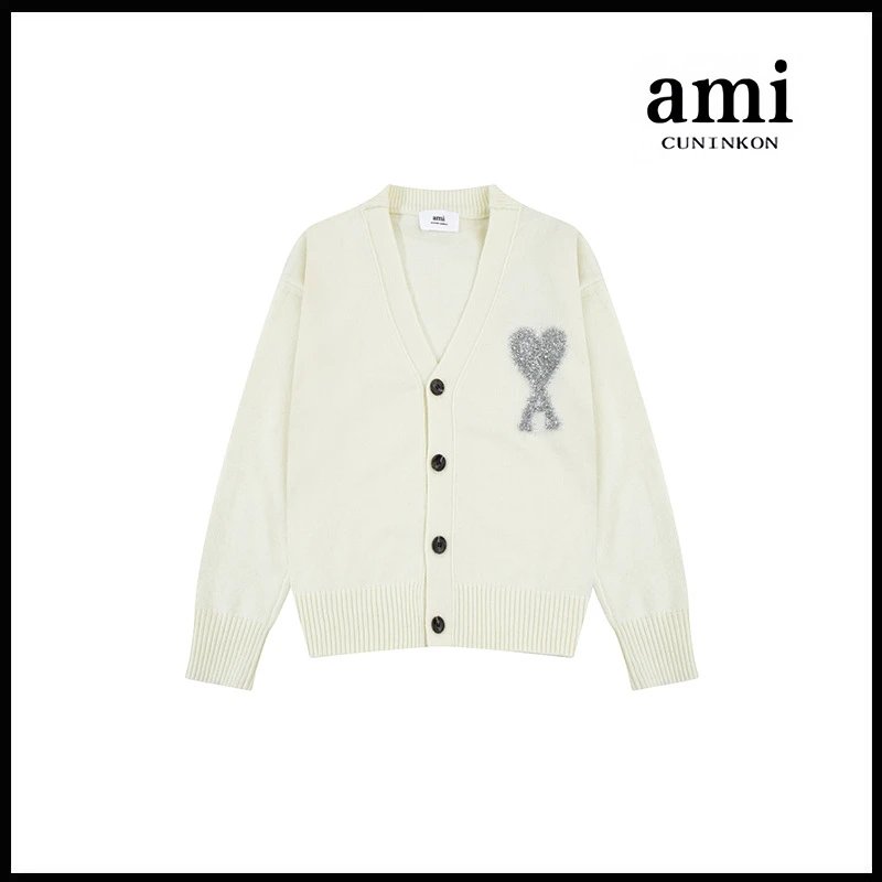 Ami Sweater Knitwear Classic round Neck Big Heart Jacquard Pullover Sweater Loose and Idle Sense Casual Couple Outfit-CY
