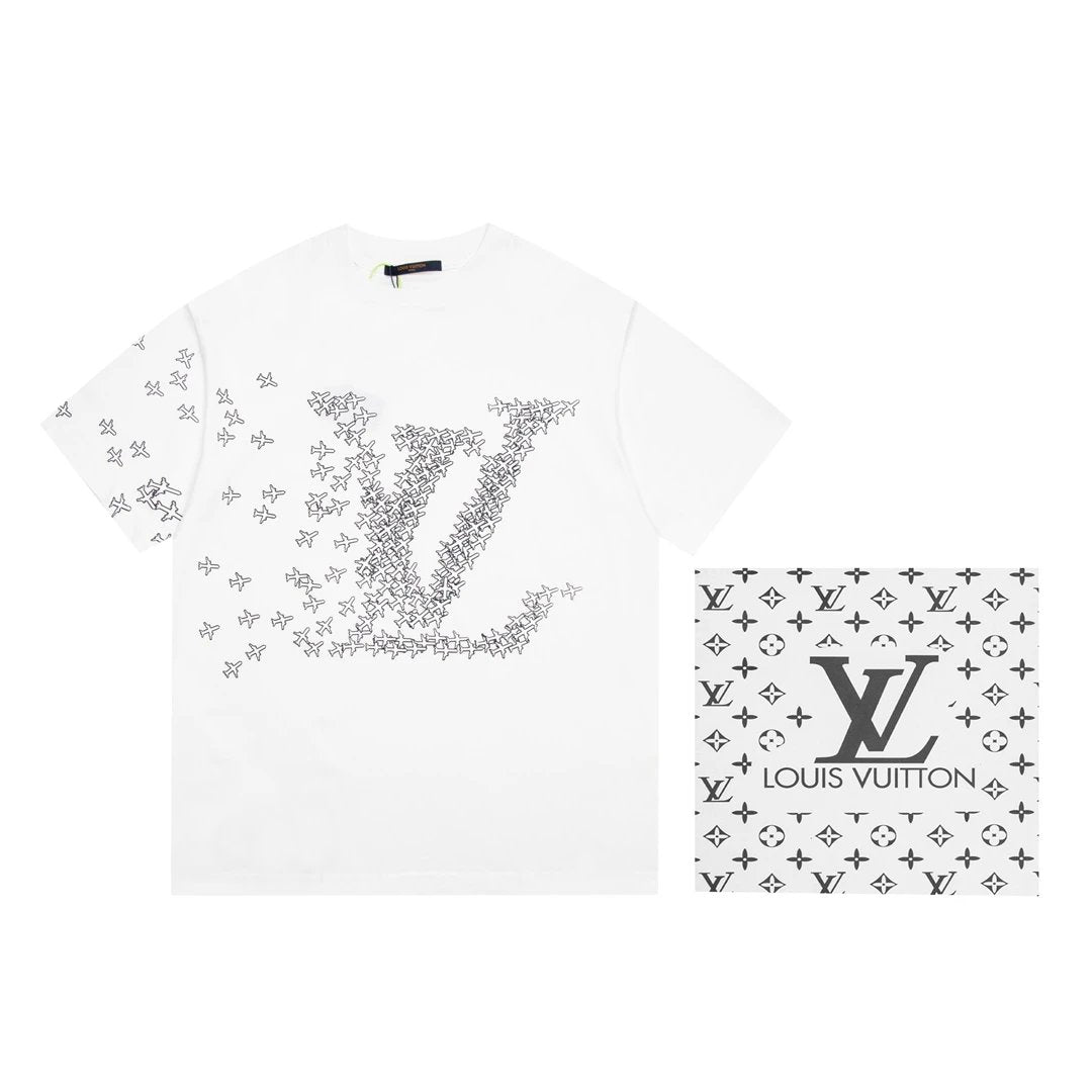 Louis Vuitton LV T-shirt Small Plane logo round Neck Short Sleeve25ss New Pure Cotton Unisex Style T Casual T-Shirt Base Layer Shirt OS Loose design