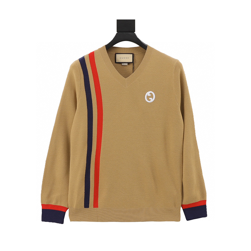 Gucci Sweater Color Matching V Collar Mutual Button Type logo Wool Knitted Sweater(Women's)