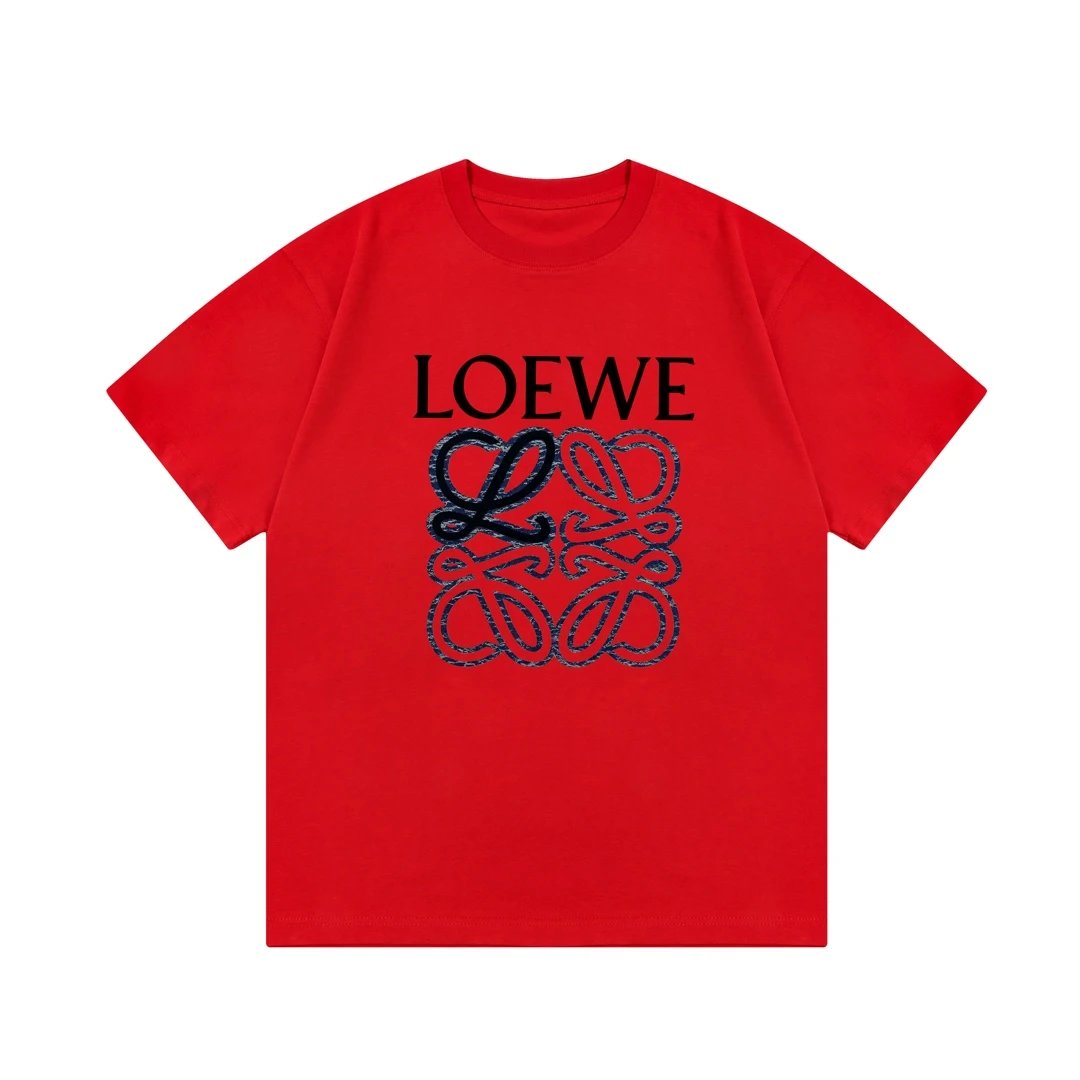 LOEWE T-shirt Color-Block Letter Direct Print Logo round Neck Short Sleeve25ss New Pure Cotton Unisex Style T T-shirt OS Loose Fit Base Shirt Short Sleeve Top T-Shirt
