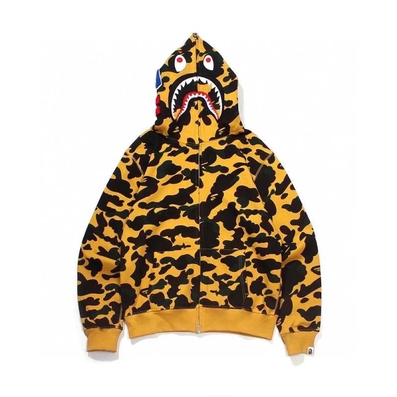 Bape Hoodie Top Version Double Hood Sweater Shark Camouflage Men and Women Same Style Fashion Brand Hooded Cardigan Hip Hop Jacket