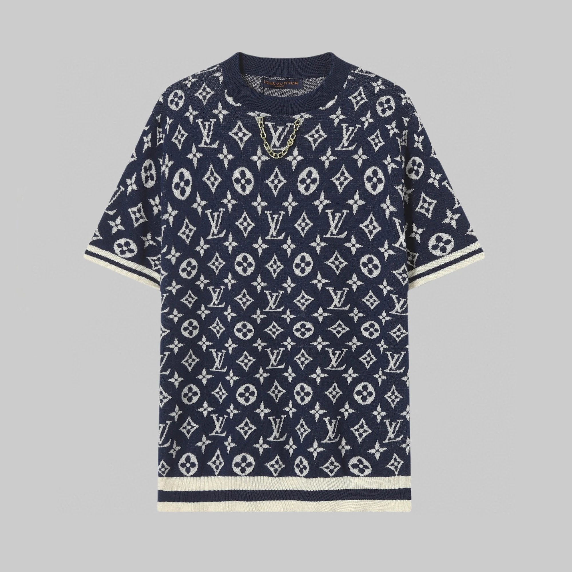 Louis Vuitton LV T-shirt Full Print Jacquard Chain logo round Neck Short Sleeve25ss New Pure Cotton Unisex Style T T-shirt OS Loose Fit Base Shirt Top Half Sleeve T-Shirt