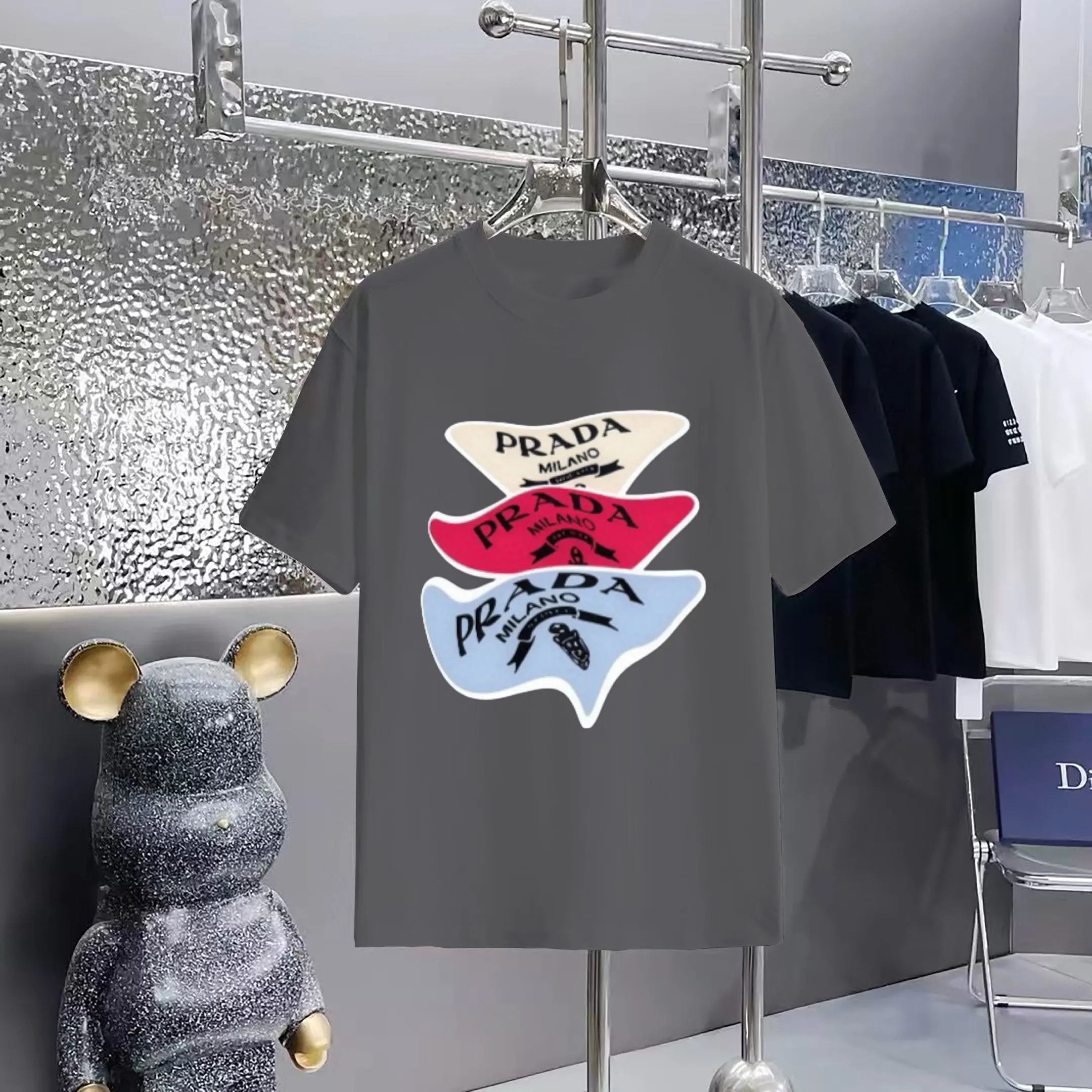 PRADA T-shirt Chest Brand Print logo round Neck Short Sleeve25ss New Pure Cotton Unisex Style T T-shirt OS Loose Fit Base Shirt Half Sleeve T-Shirt Top Half Sleeve