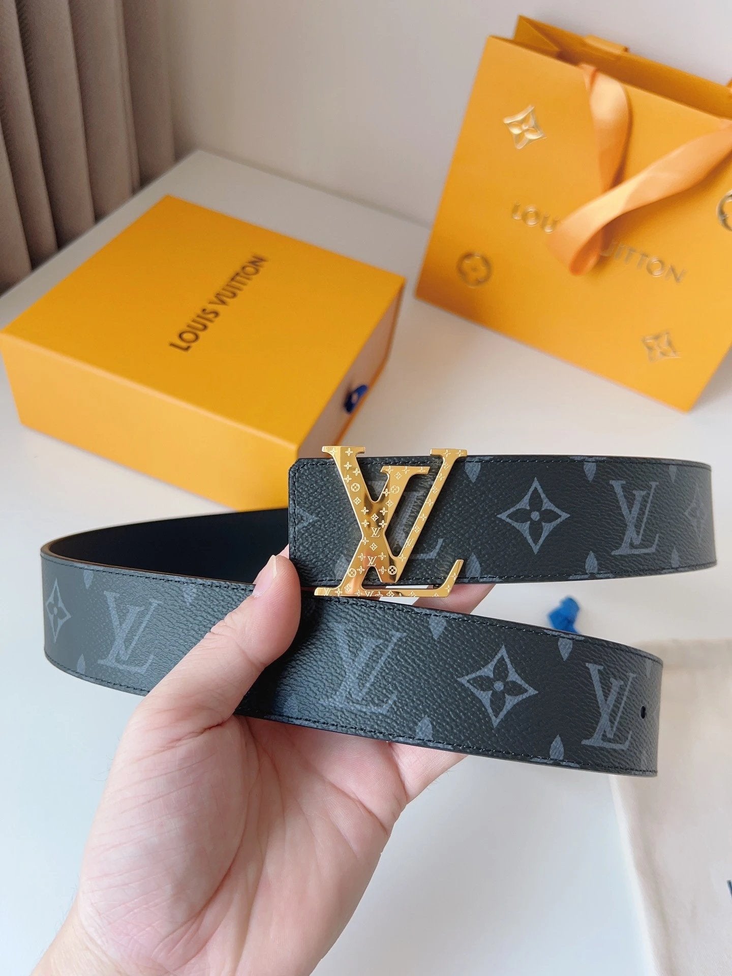 Louis Vuitton LV Belt Top version 【Counter Quality】The Most New Belt4.0cm Men's Belt Metal Buckle Men's Leather Belt with Classic Chessboard Plaid Belt with Genuine Goods Packaging