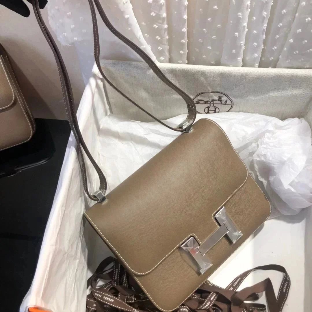 Hermes women's bag Top version 【H Handmade Custom】Stewardess Bag Constance Bag constance Silver Buckle Gold Buckle EP Women's Leather Crossbody Shoulder Bag2424