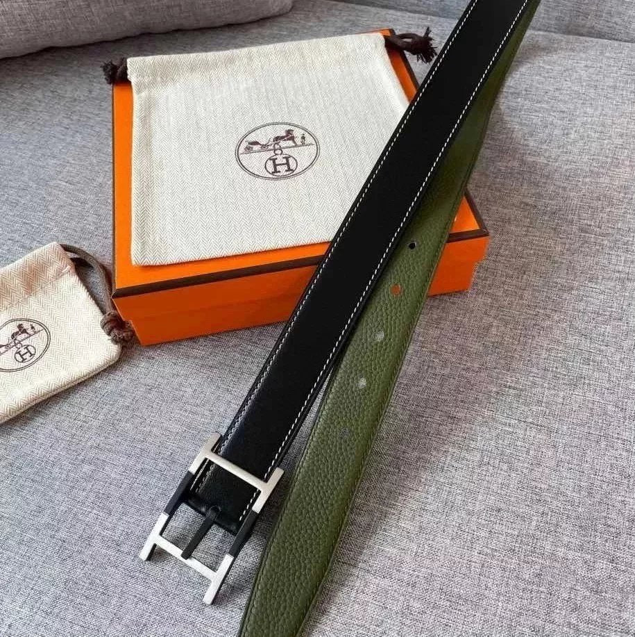 Hermes Belt Top version Men's and Women's Belt3.2cm Import togo Leather Can Be Used on Both Sides of the Belt Stainless Steel Hardware Men's Belt Pin Buckle H Belt Loop Business