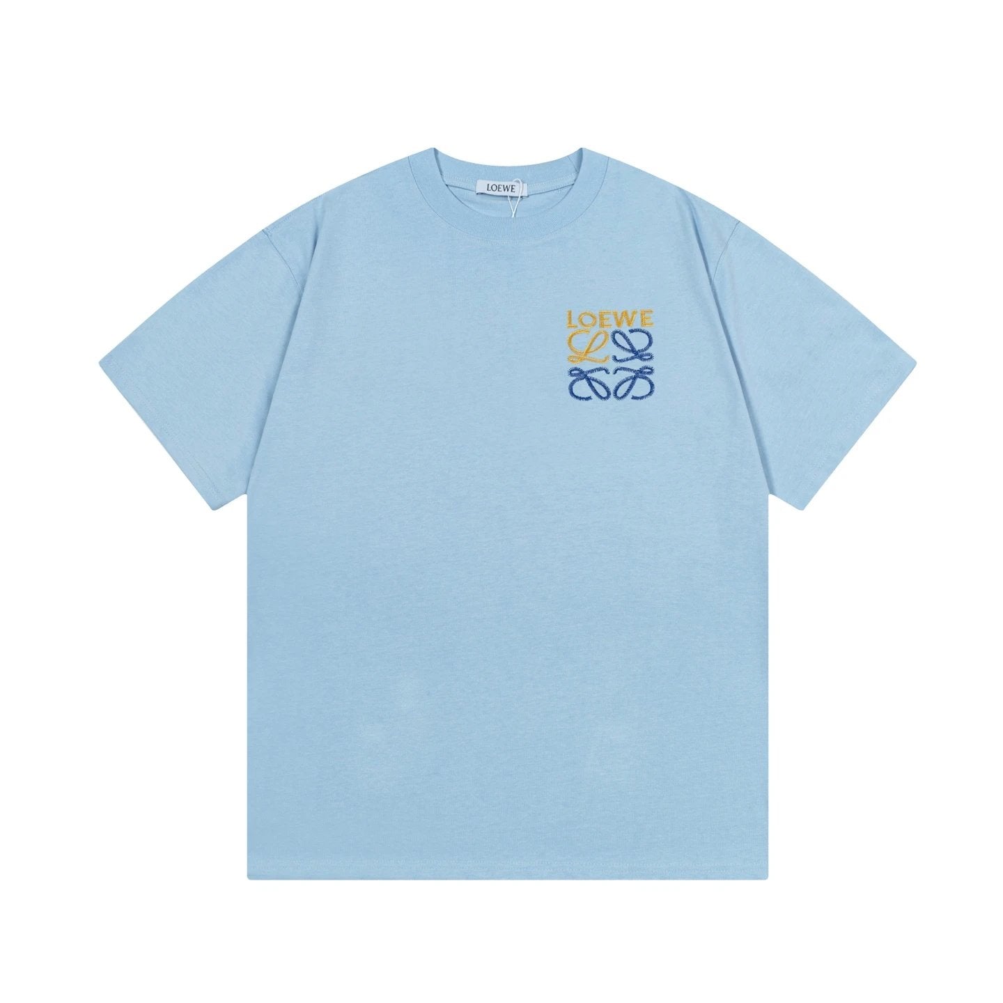 LOEWE T-shirt Two-tone Small Letter Embroidery logo round Neck Short Sleeve25ss New Pure Cotton Unisex Style T Casual T-Shirt Base Layer Shirt OS Loose Fit Half Sleeve Top Plus Size