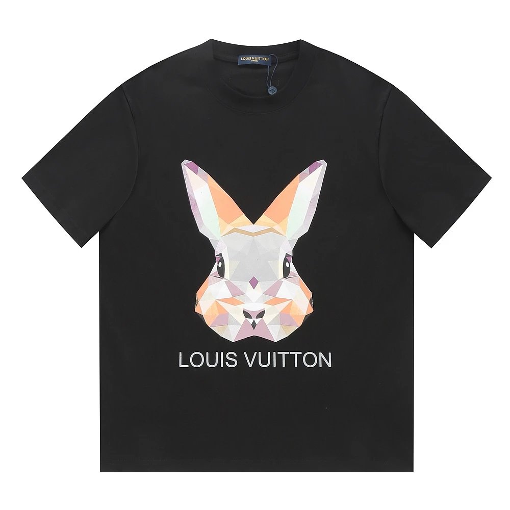 Louis Vuitton LV T-shirt Crystal Rabbit Head Print on Chest logo round Neck Short Sleeve25ss New Pure Cotton Unisex Style T T-shirt OS Loose Fit Base Shirt Half Sleeve T-Shirt Top Half Sleeve
