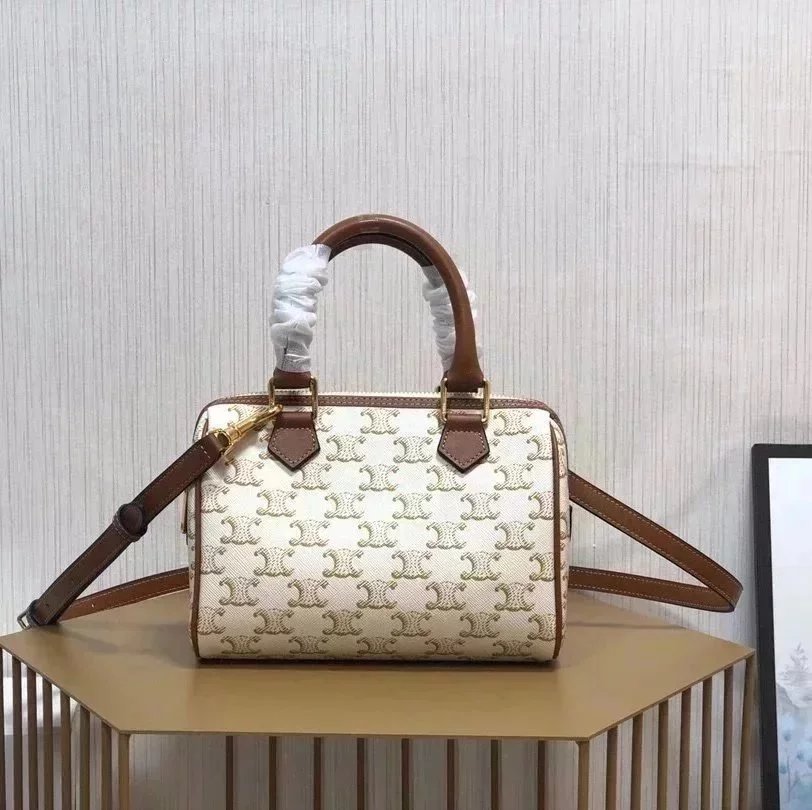 Celine women's bag Top version Boston Bag Handbag Women's Bag Boston Pillow Bag Shoulder Messenger Bag Handbag TRIOMPHECANVAS Logo Print and Cow Leather Boston Bag