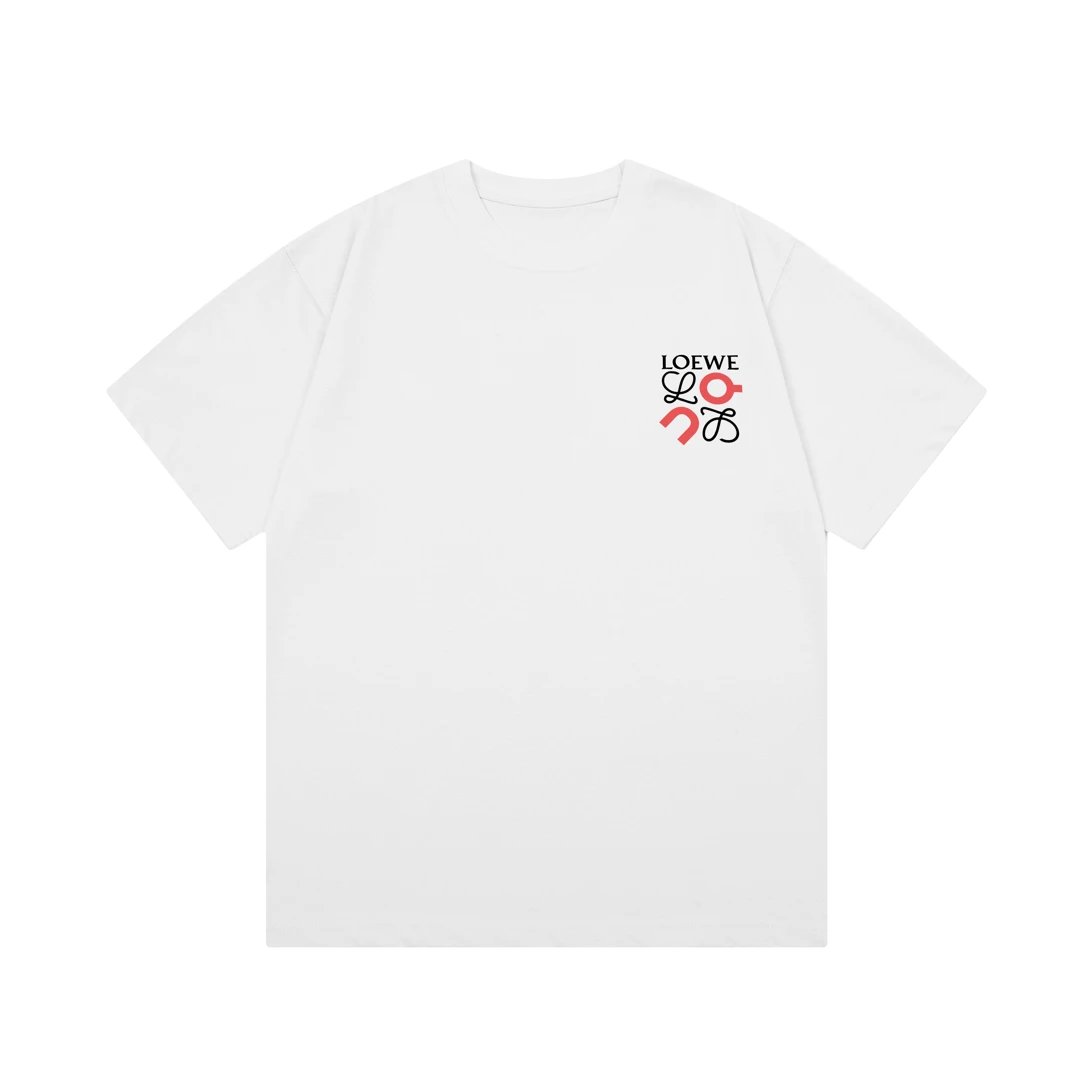 LOEWE T-shirt Color-block Letter Print logo round Neck Short Sleeve25ss New Pure Cotton Unisex Style T T-shirt OS Loose Fit Base Shirt Short Sleeve Top T-Shirt