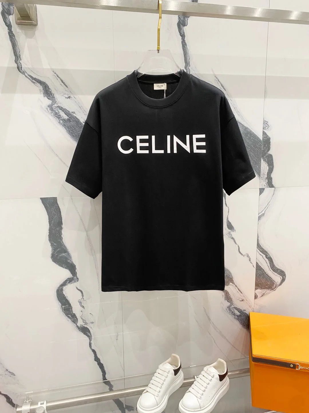 Celine T-shirt Chest Letter Print logo round Neck Short Sleeve25ss New Pure Cotton Unisex Style T Casual T-Shirt Base Layer Shirt OS Loose Fit Half Sleeve Top Plus Size