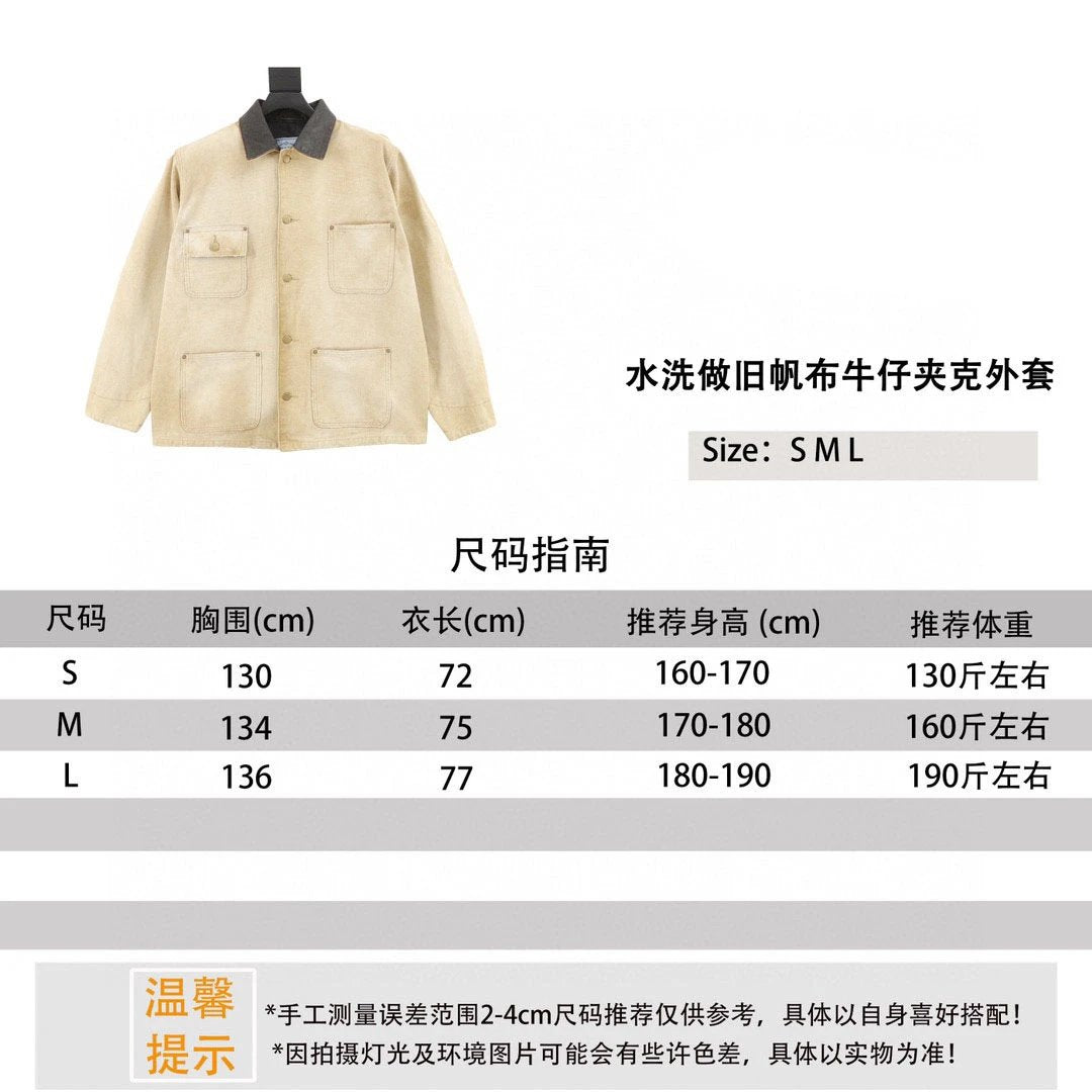 PRADA Jackets 24Fw Washed Old Canvas Denim Jacket Coat Same Style for Men and Women