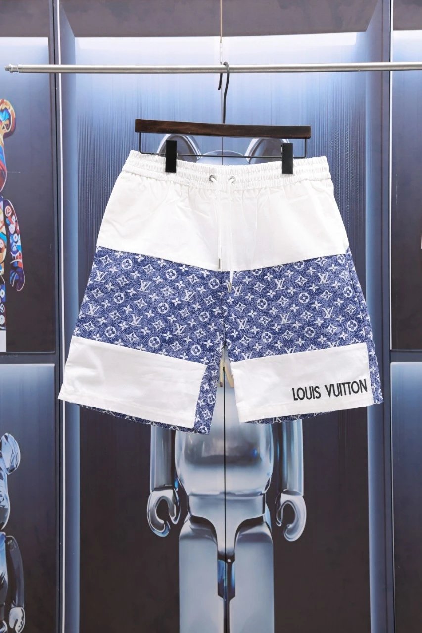 Louis Vuitton LV Shorts Vintage Floral Patchwork logo Five-point Shorts25ss New Heavy Drawstring American Style Casual Summer Pants5Two-in-One Casual Sweatpants for Men and Women