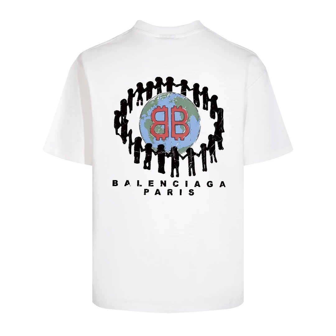 Balenciaga T-shirt Back Hand in Hand Protecting Earth Pattern Print logo round Neck Short Sleeve25ss New pure cotton T Unisex T-Shirt OS Drop Shoulder Loose Fit Base Shirt Top T-Shirt Short Sleeve