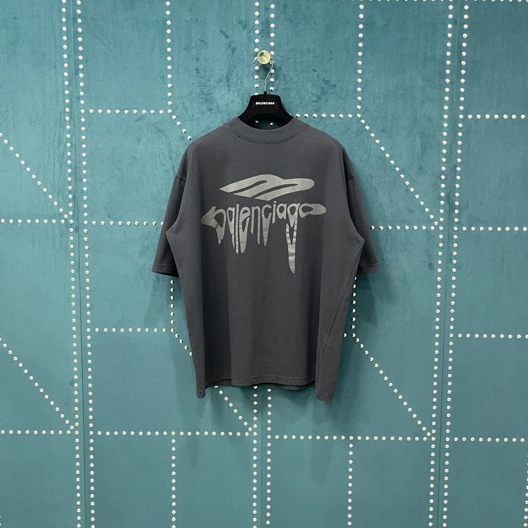 Balenciaga T-shirt Front Dissolved Letter Print logo round Neck Short Sleeve25ss New Pure Cotton Unisex Style T T-shirt OS Loose Fit Base Shirt Half Sleeve T-Shirt Top Half Sleeve