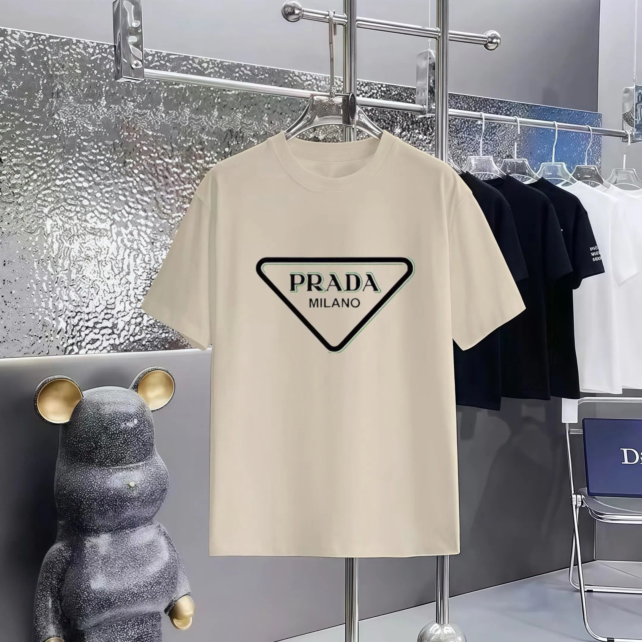 PRADA T-shirt Chest Triangle Pattern Print logo round Neck Short Sleeve25ss New pure cotton T Unisex T-Shirt OS Loose Fit Base Shirt Top Half Sleeve T-Shirt