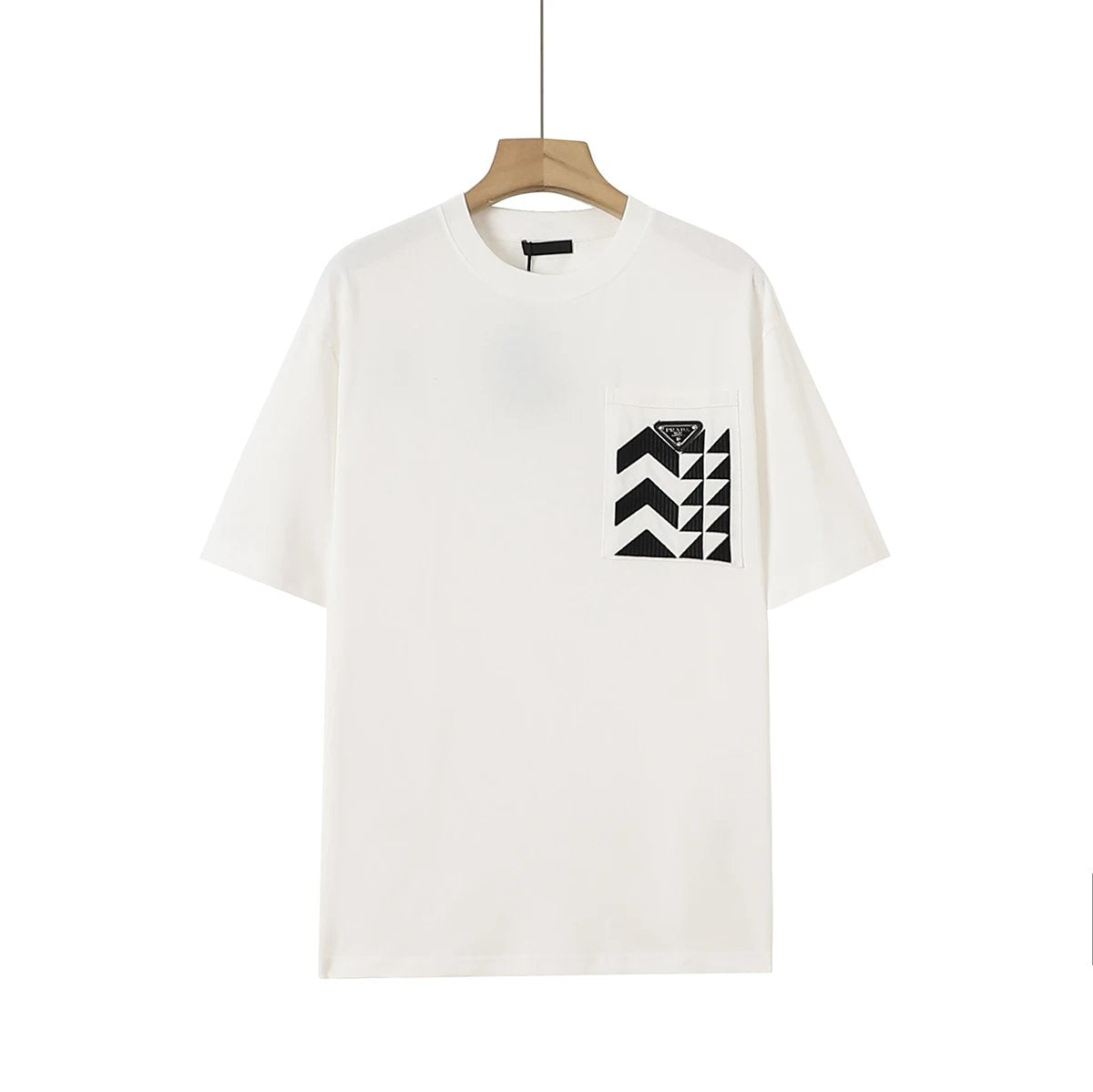 PRADA T-shirt Black Iron Triangle Badge on Chest with Triangle Embroidery logo round Neck Short Sleeve25ss New Pure Cotton Unisex Style T Casual T-Shirt Base Layer Shirt OS Loose Fit Half Sleeve Top Plus Size