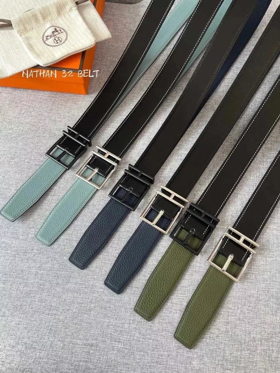 Hermes Belt Top version New Men's Belt3Import togo Leather Can Be Used on Both Sides of the Belt Stainless Steel Hardware Belt Pin Buckle Belt H Belt Loop Business Casual All-Match