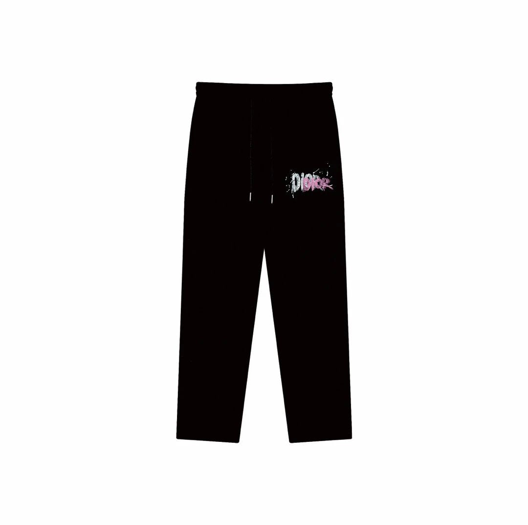 Dior Sweatpants Flower logo Drawstring Elastic Sweatpants Unisex Casual Pants Loose Straight Pants Sports Pants Pure Cotton Long Pants24ss Autumn and Winter New Products