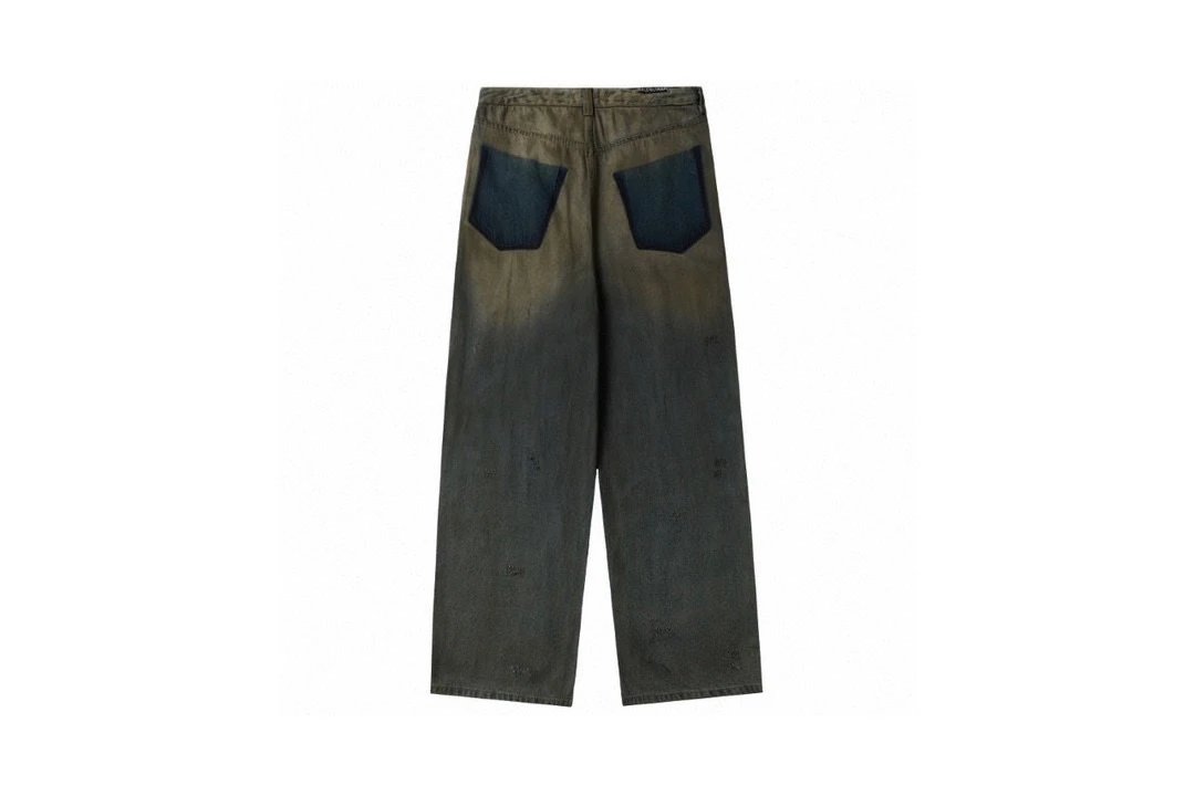Balenciaga Jeans Reversible Pocket Heavy Washed Distressed Jeans Dirty Pants Straight Pants Wide-leg Pants High-waisted Pants Unisex Long Pants24ss Autumn and Winter New Products