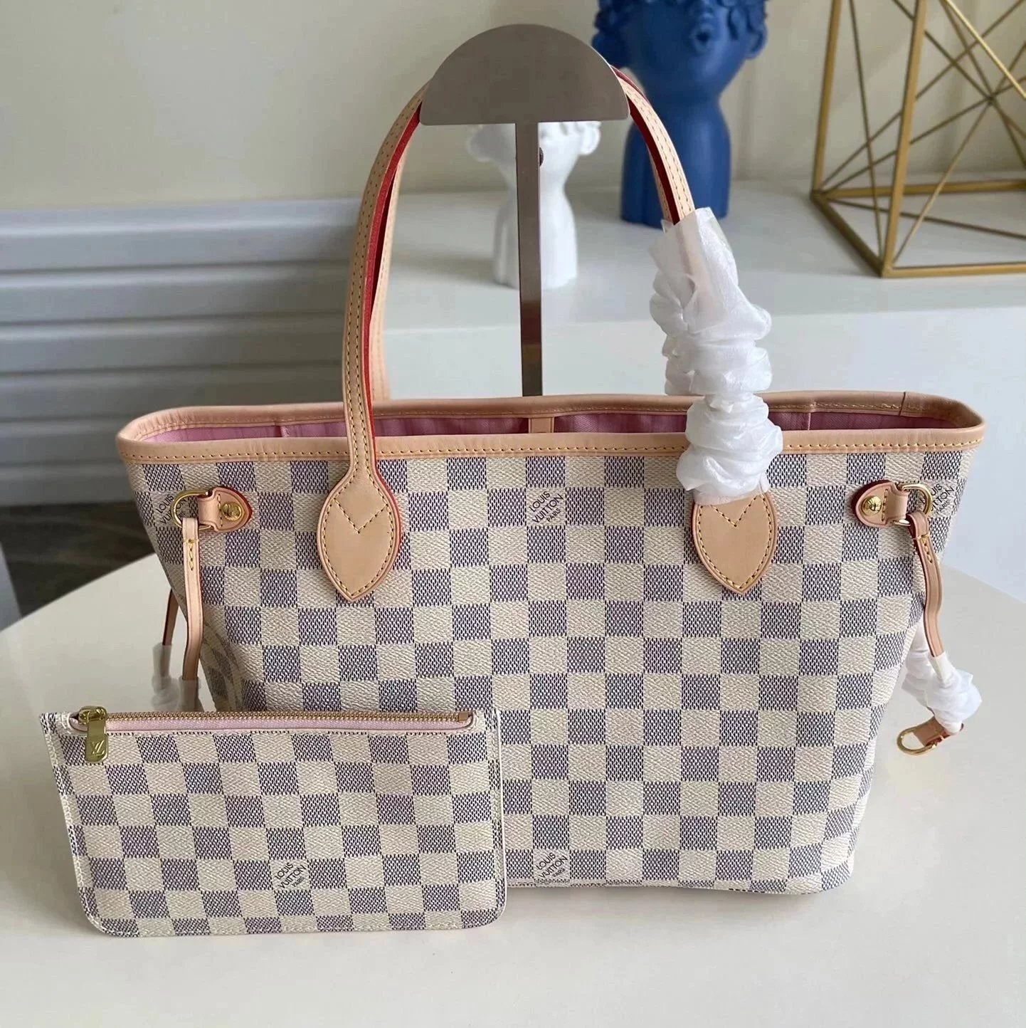 Louis Vuitton LV Women's Bag Top version Original Leather NEVERFULL Small Shopping Bag Presbyopic Chessboard Shopping Bag Shoulder Portable Mother and Child Bag Mummy Bag Women's Bag M41000N41362N41364M41362